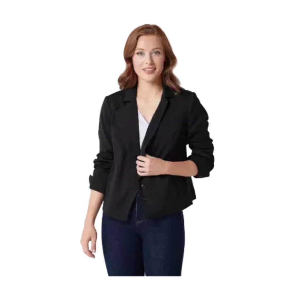 Laurie Felt Pleated Back Blazer Women's Jacket in Black Size 4 button detail